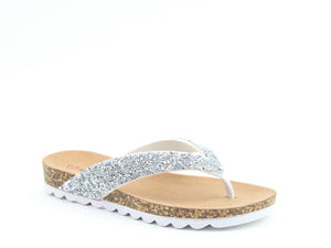 Heavenly Feet Crocus Silver Womens Toe Post Faux Jewels Sandals