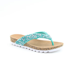 Heavenly Feet Crocus Turquoise Womens Toe Post Faux Jewels Sandals