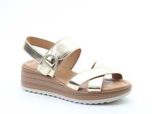 Heavenly Feet Destiny Gold Womens Casual Comfort Low Wedge Buckle Fastening Sandals