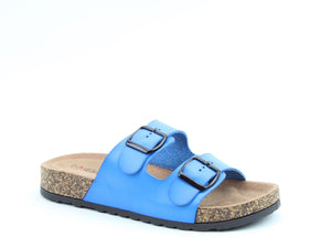 Heavenly Feet Harmony2 Electric Blue Womens Casual Comfort Slip On Slider Twin Buckle Fastening Sandals