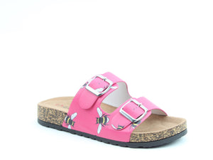 Heavenly Feet Harmony Bee Fuchsia Womens Casual Comfort Slip On Slider Twin Buckle Fastening Sandals