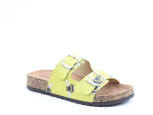 Heavenly Feet Harmony Bee Lime Womens Casual Comfort Slip On Slider Twin Buckle Fastening Sandals