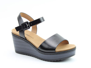 Heavenly Feet Orion2 Black Womens Casual Comfort Wedge Sandals