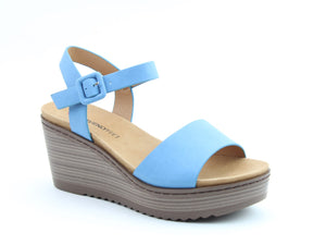 Heavenly Feet Orion2 Blue Womens Casual Comfort Wedge Sandals