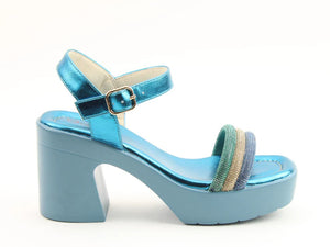 Heavenly Feet Lara Turquoise Multi Womens Heeled Sandals