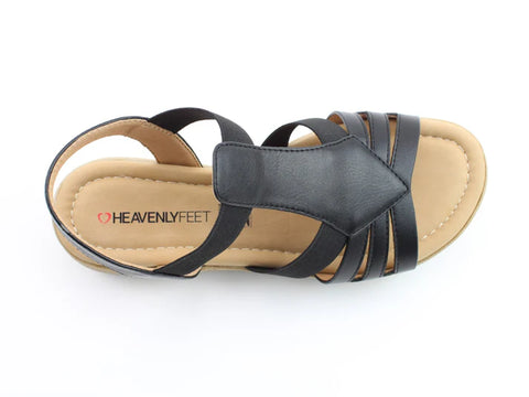 Heavenly Feet Sadie Black Womens Low Wedge Sandals