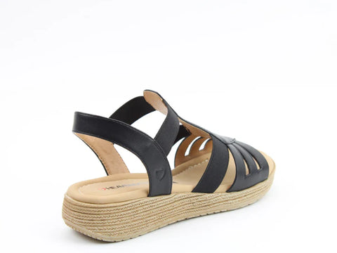 Heavenly Feet Sadie Black Womens Low Wedge Sandals
