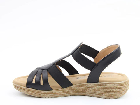 Heavenly Feet Sadie Black Womens Low Wedge Sandals