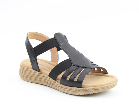 Heavenly Feet Sadie Black Womens Low Wedge Sandals