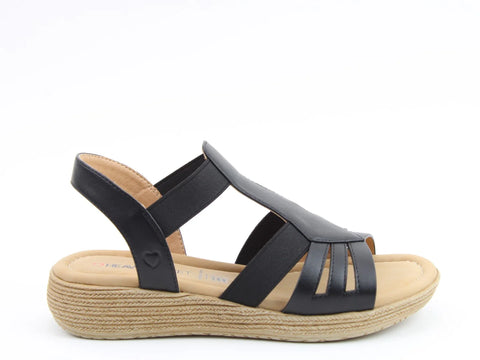 Heavenly Feet Sadie Black Womens Low Wedge Sandals