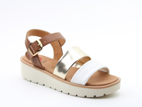 Heavenly Feet Fleur Tan Gold White Womens Casual Comfort Sandals