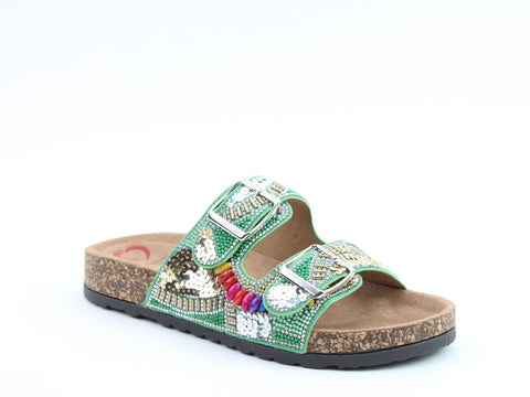 Heavenly Feet Jess Apple Womens Casual Comfort Slip On Slider Twin Buckle Fastening Sandals