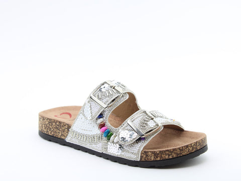 Heavenly Feet Jess White Womens Casual Comfort Slip On Slider Twin Buckle Fastening Sandals