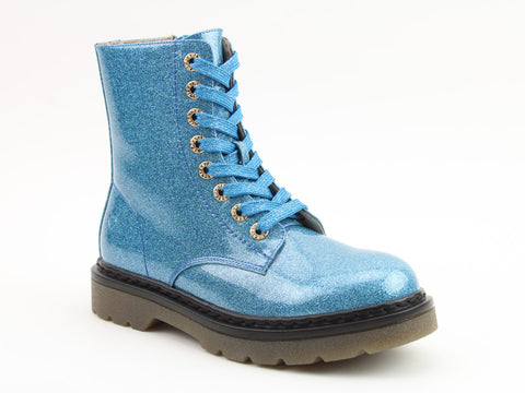 Heavenly Feet Justina2 Glitter Blue Womens Lace Up Zip Up Ankle Boots