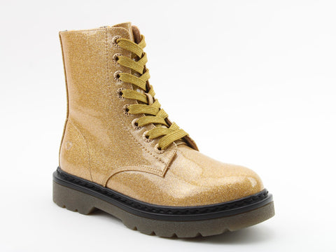 Heavenly Feet Justina2 Glitter Gold Womens Lace Up Zip Up Ankle Boots