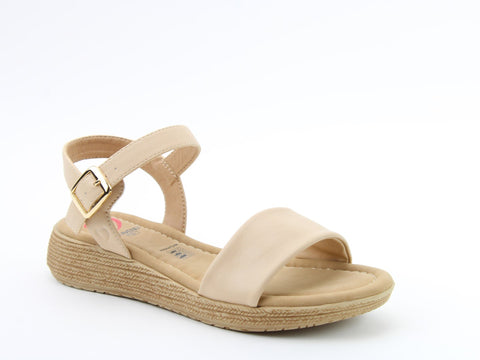 Heavenly Feet Sara Beige Womens Low Wedge Sandals