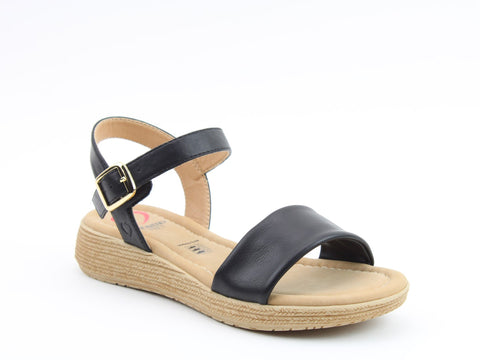 Heavenly Feet Sara Black Womens Low Wedge Sandals