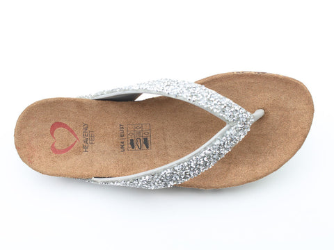 Heavenly Feet Crocus2 Silver Womens Toe Post Faux Jewels Sandals