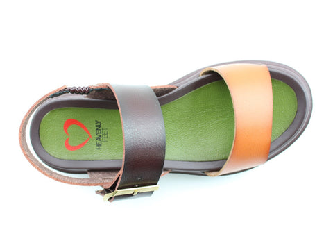 Heavenly Feet Indigo Tan Mahogany Womens Litesoles Comfort Open Toe Touch Fastening Sandals