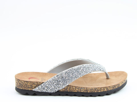 Heavenly Feet Crocus2 Silver Womens Toe Post Faux Jewels Sandals