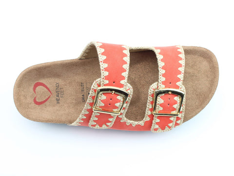 Heavenly Feet Sandy Orange Womens Casual Comfort Slip On Slider Twin Buckle Fastening Sandals