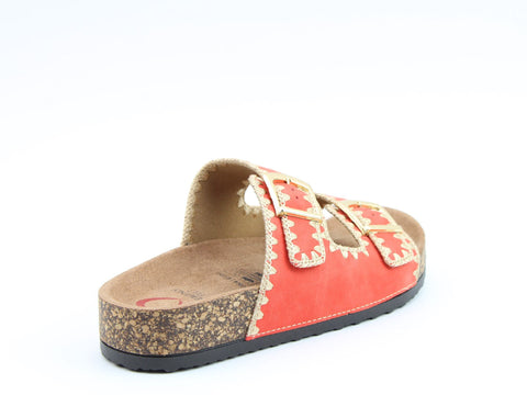 Heavenly Feet Sandy Orange Womens Casual Comfort Slip On Slider Twin Buckle Fastening Sandals