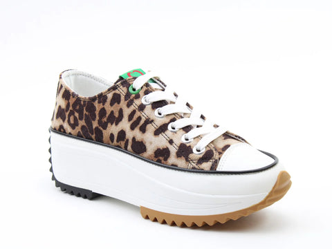 Heavenly Feet Strata Brown Cheetah Womens Chunky Lightweight Canvas Trainer