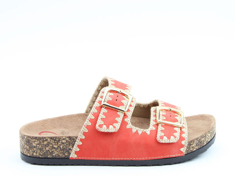 Heavenly Feet Sandy Orange Womens Casual Comfort Slip On Slider Twin Buckle Fastening Sandals