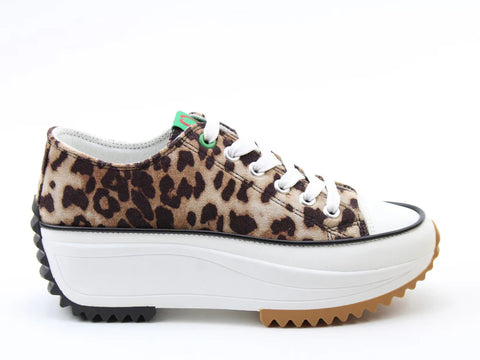 Heavenly Feet Strata Brown Cheetah Womens Chunky Lightweight Canvas Trainer