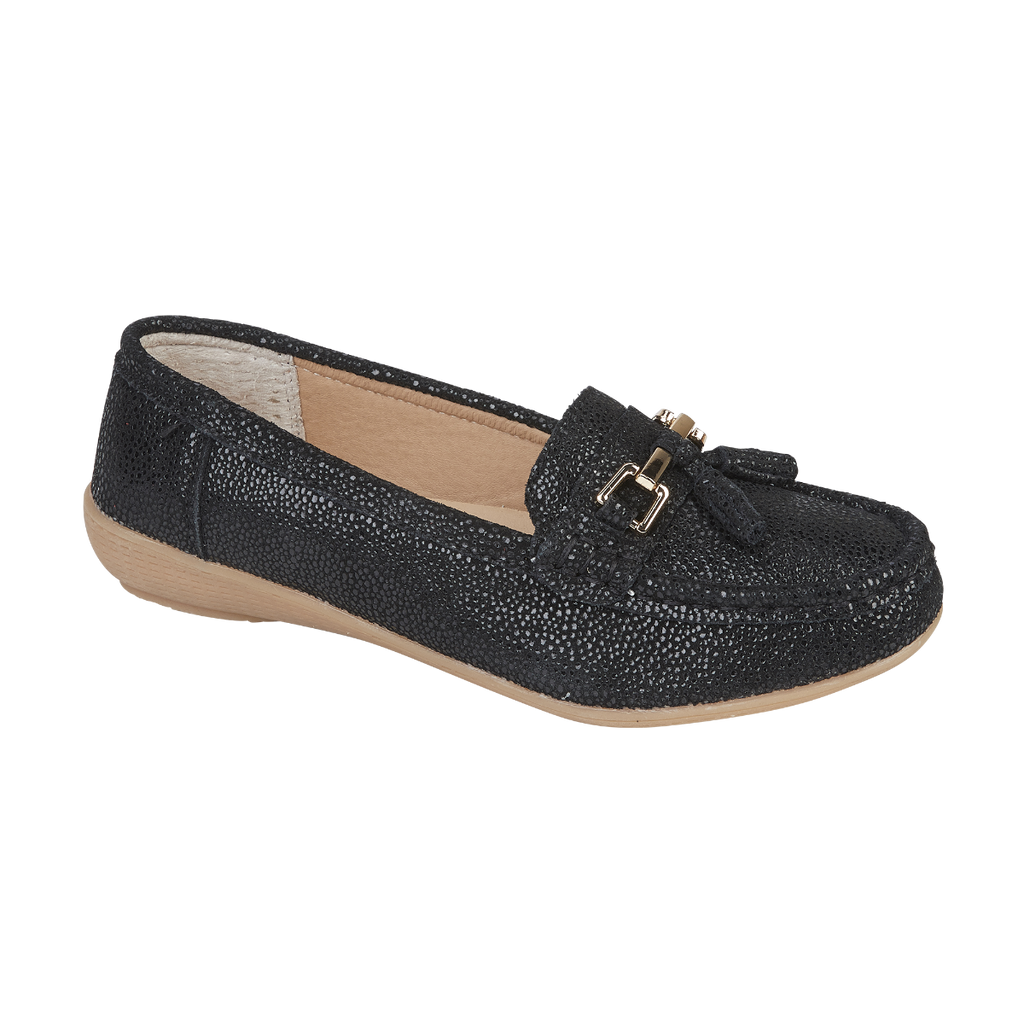 Jo & Joe Tahiti Black Womens Casual Comfort Leather Loafers