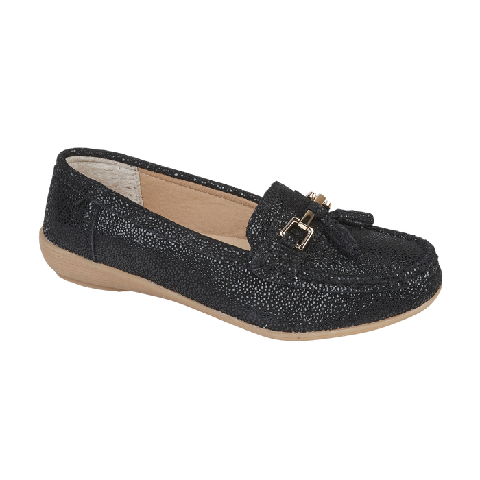 Jo & Joe Tahiti Black Womens Casual Comfort Leather Loafers