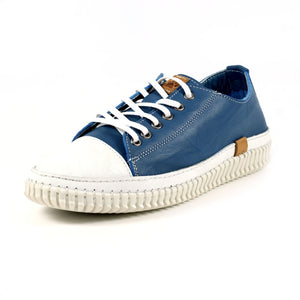 Lazy Dogz Truffle Blue Womens Casual Comfort Leather Trainers Shoes