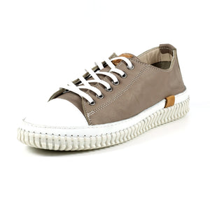 Lazy Dogz Truffle Taupe Womens Casual Comfort Leather Trainers Shoes