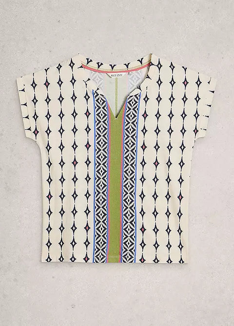White Stuff Nelly Notch Neck Tee White Multi