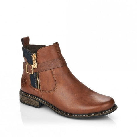 Rieker Z4959-22 Chestnut Womens Casual Comfort Zip Up Leather Ankle Boots