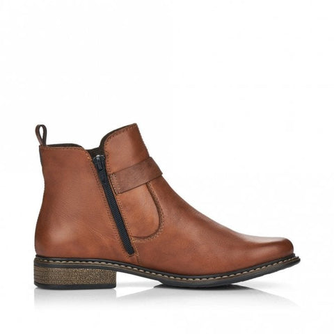 Rieker Z4959-22 Chestnut Womens Casual Comfort Zip Up Leather Ankle Boots