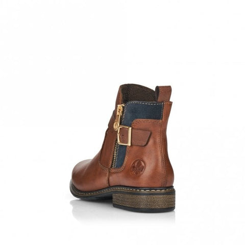 Rieker Z4959-22 Chestnut Womens Casual Comfort Zip Up Leather Ankle Boots