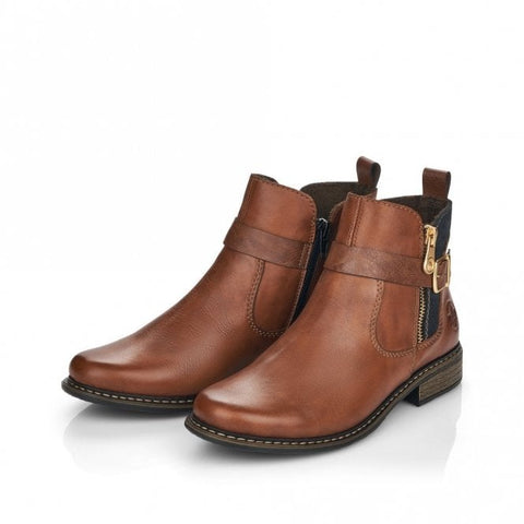 Rieker Z4959-22 Chestnut Womens Casual Comfort Zip Up Leather Ankle Boots