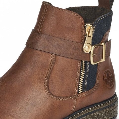 Rieker Z4959-22 Chestnut Womens Casual Comfort Zip Up Leather Ankle Boots