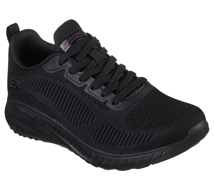 Skechers 117209/BBK Black Bobs Squad Chaos- Face Off Womens Casual Comfort Lace Up Trainers