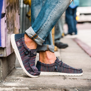 Dude Wally Sox Blue Orange Mens Slip On Elastic Lace Knit Fabric Canvas Shoes
