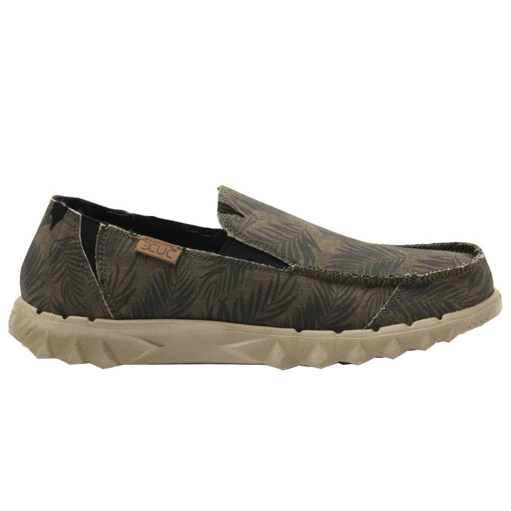 Dude Farty Print Tropical Khaki Mens Slip On Organic Cotton Canvas Shoes