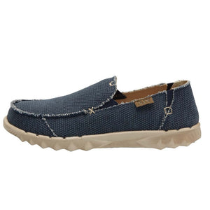 Dude Farty Natural Braided Night Blue Mens Slip On Organic Cotton Canvas Shoes