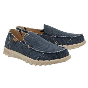 Dude Farty Natural Braided Night Blue Mens Slip On Organic Cotton Canvas Shoes