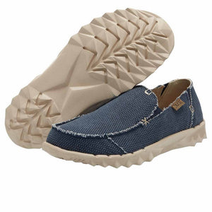 Dude Farty Natural Braided Night Blue Mens Slip On Organic Cotton Canvas Shoes
