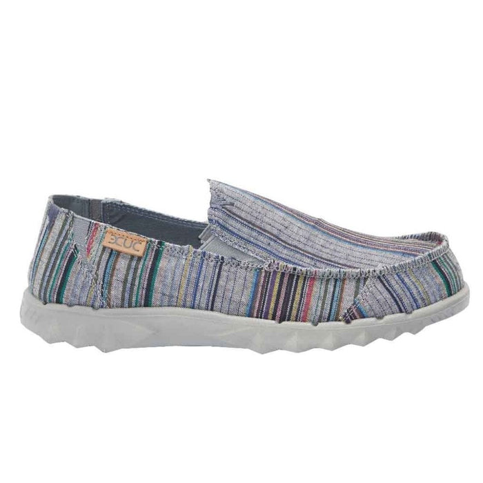 Dude Farty Print Chambray Stripes Red Mens Slip On Organic Cotton Canvas Shoes