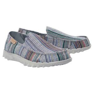 Dude Farty Print Chambray Stripes Red Mens Slip On Organic Cotton Canvas Shoes