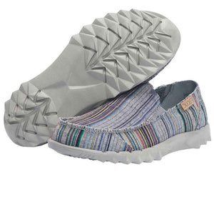 Dude Farty Print Chambray Stripes Red Mens Slip On Organic Cotton Canvas Shoes