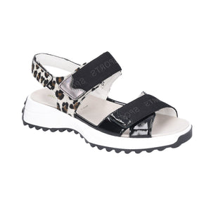 Waldlaufer H-Trixi Sports Black Multi Womens Wide Fitting Touch Fastening Sandals