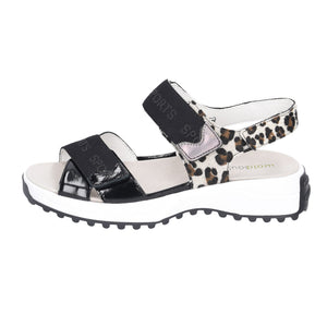 Waldlaufer H-Trixi Sports Black Multi Womens Wide Fitting Touch Fastening Sandals